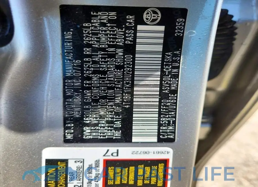 4T1BF1FK3HU292300# 12