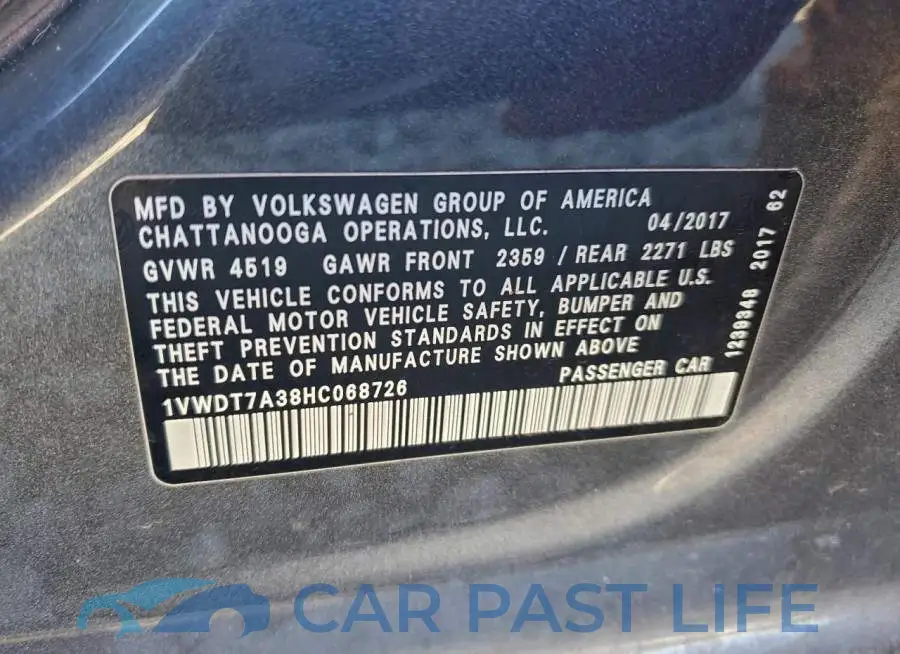 1VWDT7A38HC068726# 12
