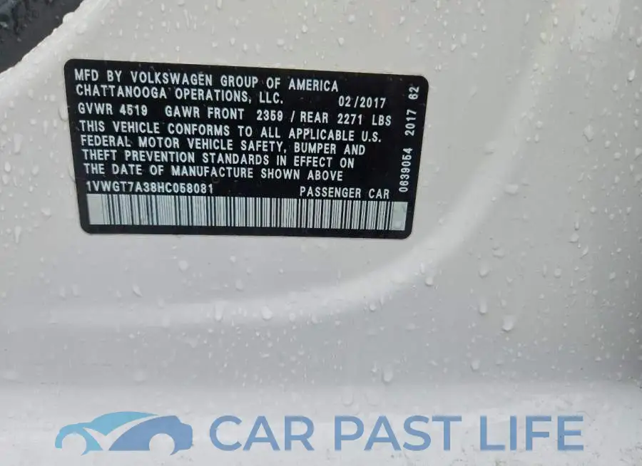 1VWGT7A38HC058081# 12