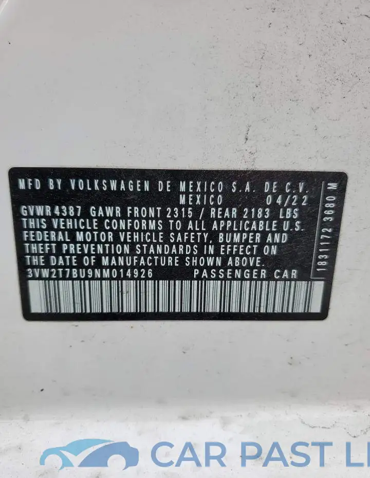 3VW2T7BU9NM014926# 13