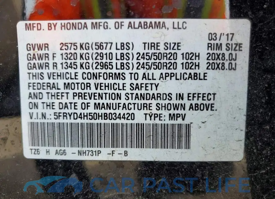 5FRYD4H50HB034420# 13