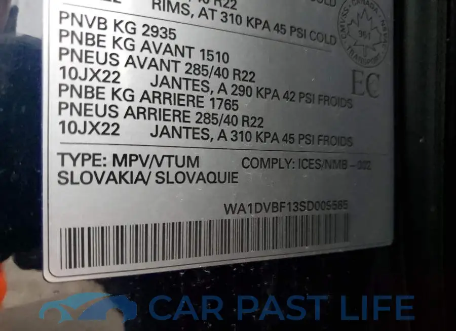 WA1DVBF13SD009585# 12