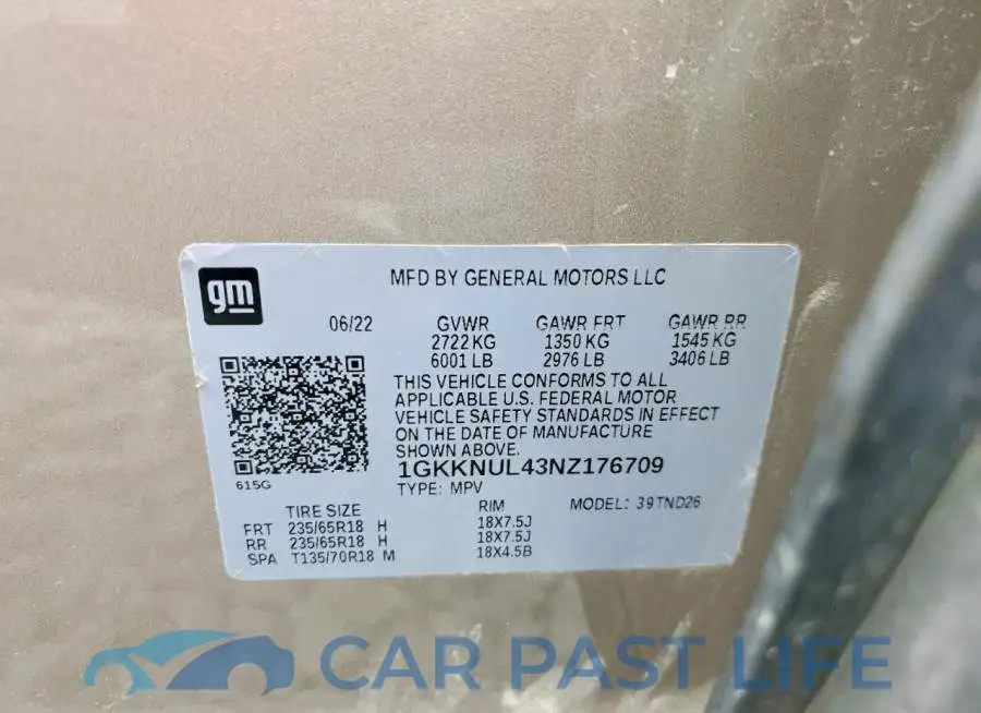 1GKKNUL43NZ176709# 13