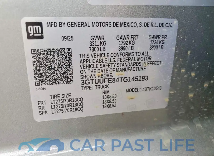 3GTUUFE84TG145193# 12