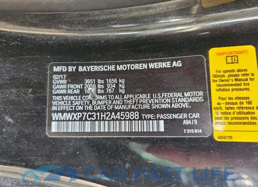 WMWXP7C31H2A45988# 13