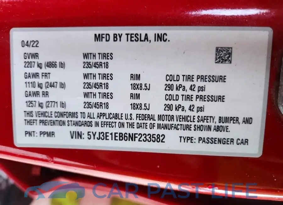 5YJ3E1EB6NF233582# 12