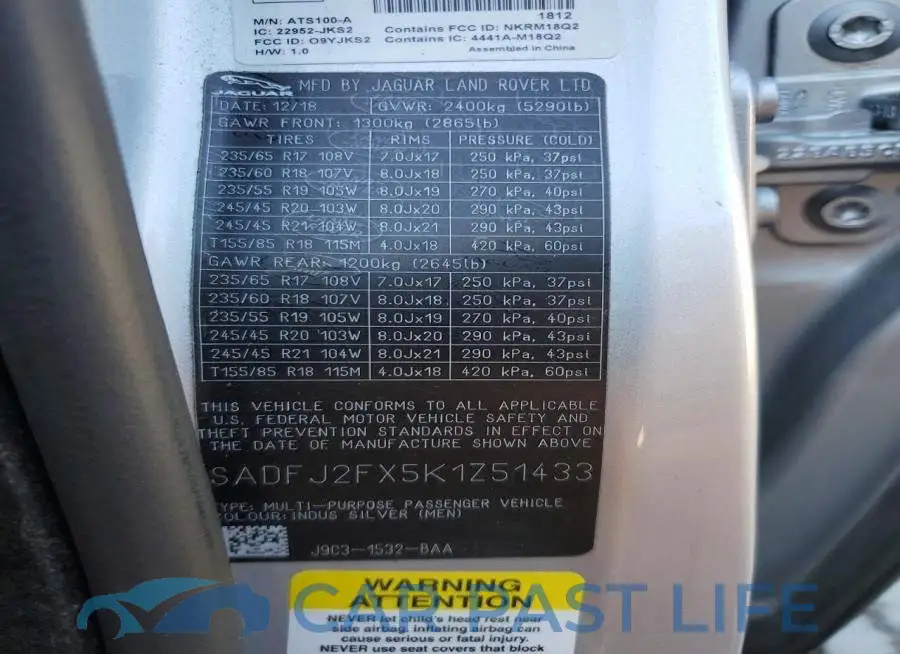 SADFJ2FX5K1Z51433# 14