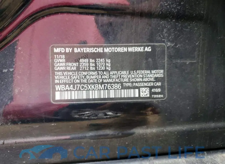 WBA4J7C5XKBM76386# 12