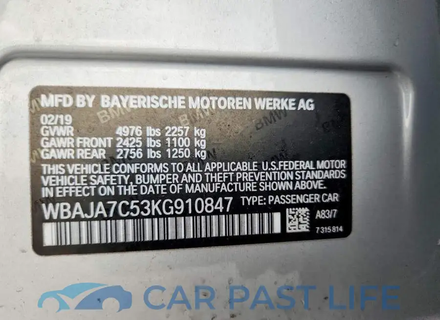 WBAJA7C53KG910847# 12