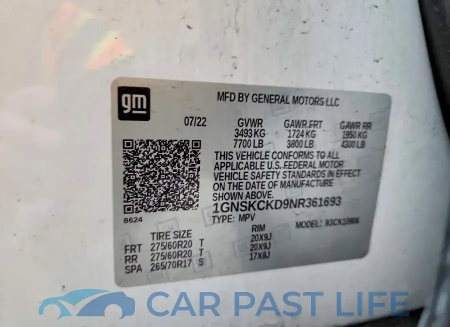 1GNSKCKD9NR361693# 13