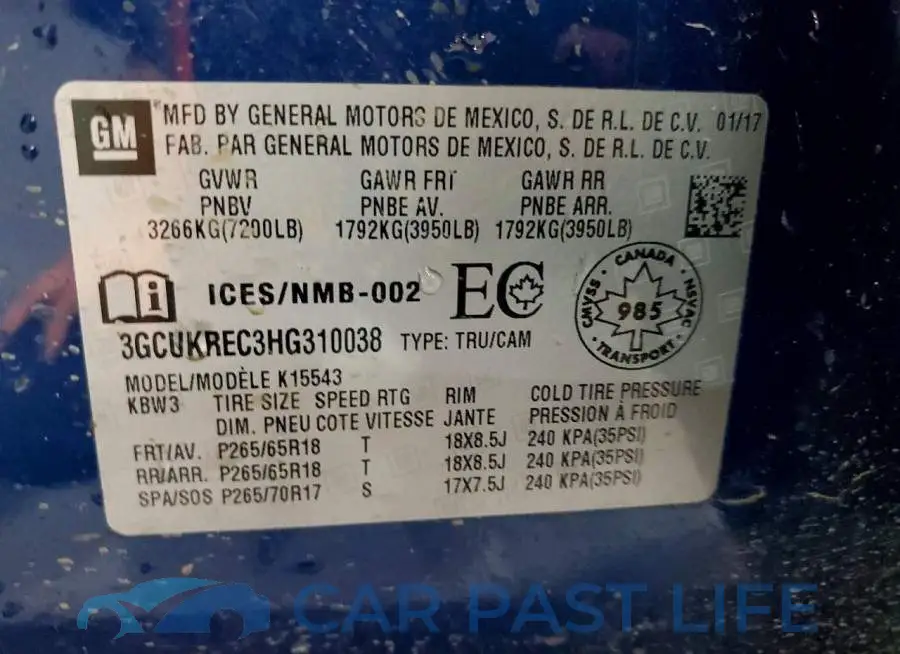 3GCUKREC3HG310038# 13