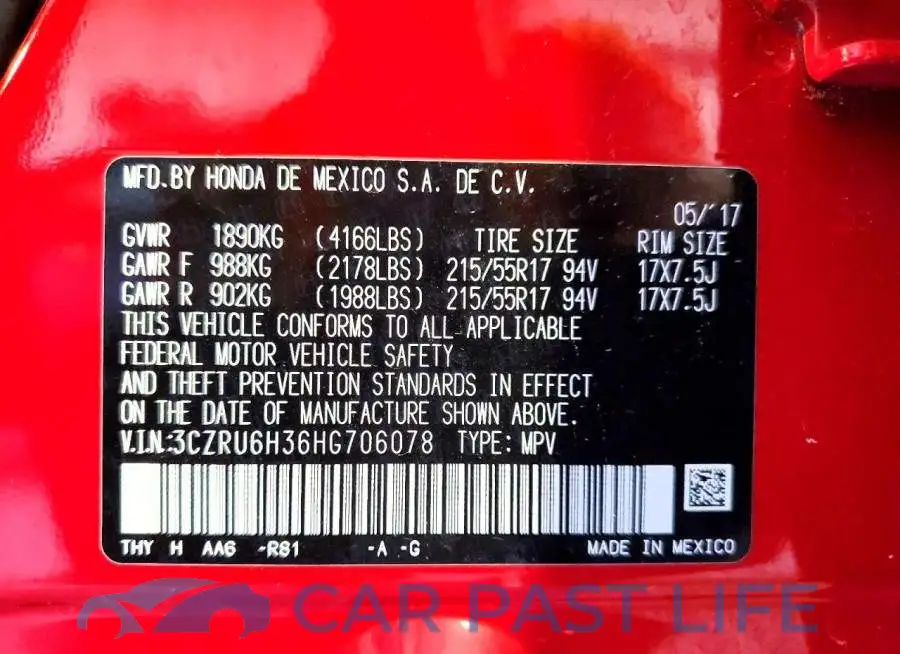 3CZRU6H36HG706078# 13