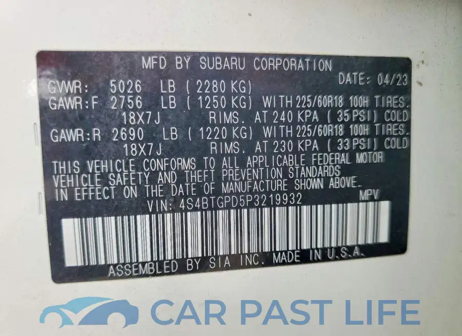 4S4BTGPD5P3219932# 12