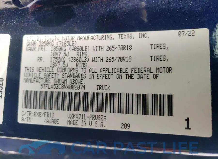 5TFLA5BC8NX002074# 12