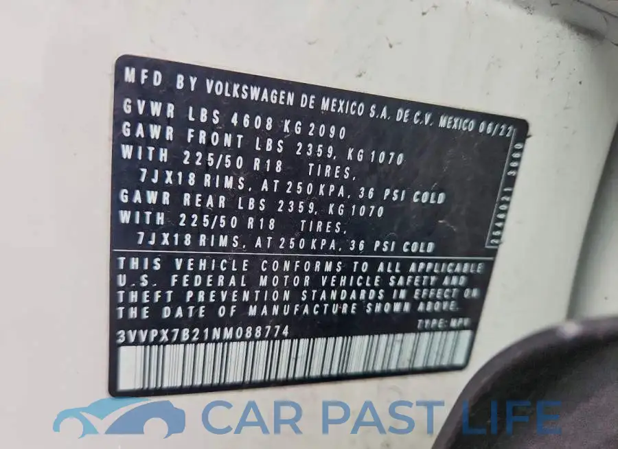 3VVPX7B21NM088774# 12