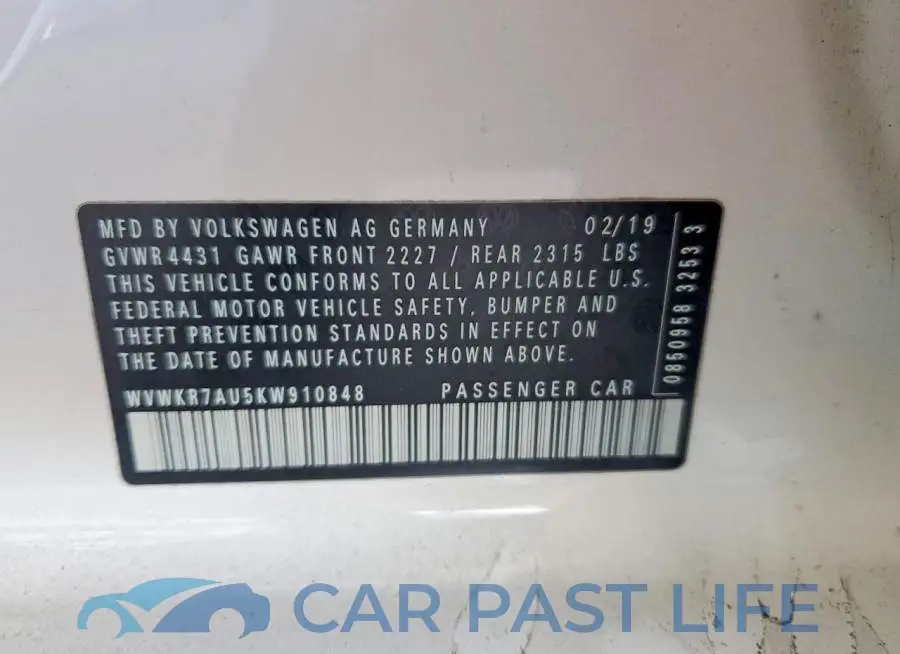 WVWKR7AU5KW910848# 12