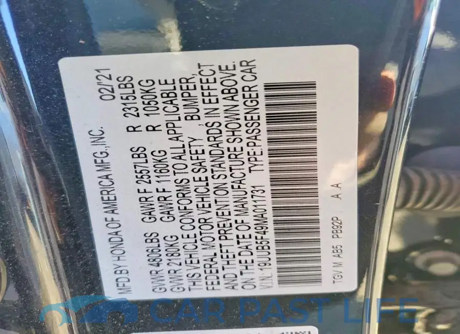19UUB5F49MA011731# 12