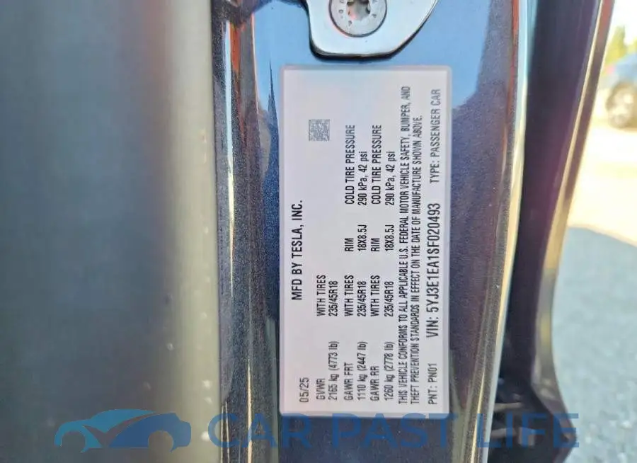 5YJ3E1EA1SF020493# 13