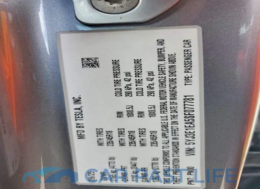5YJ3E1EA5SF077781# 12