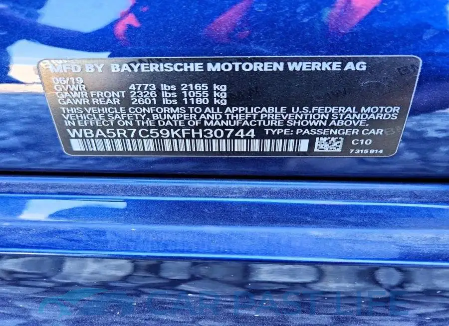 WBA5R7C59KFH30744# 12