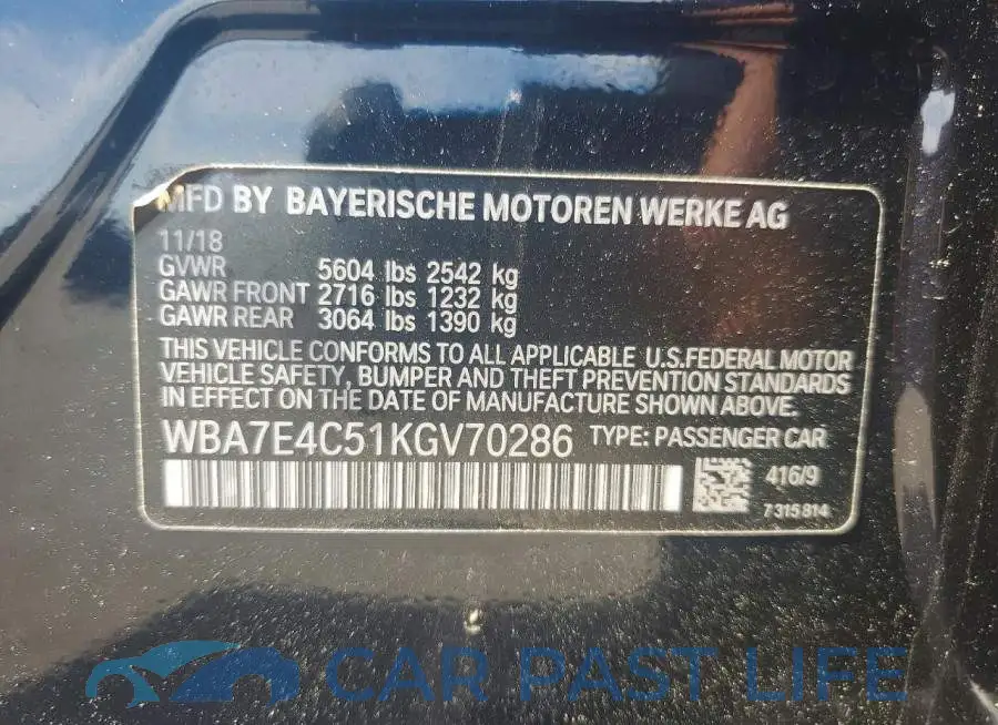 WBA7E4C51KGV70286# 12