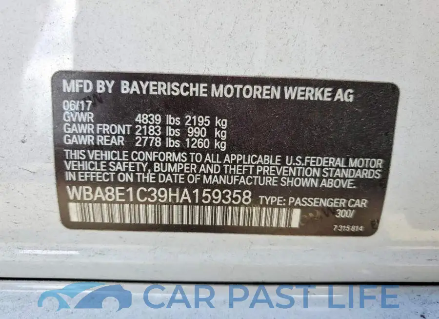 WBA8E1C39HA159358# 13