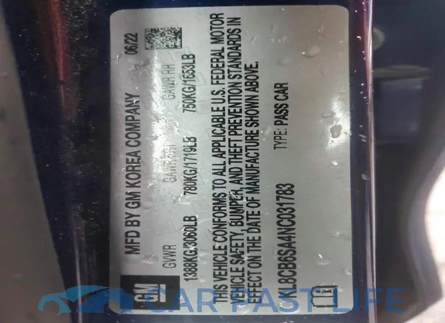 KL8CB6SA4NC031783# 12