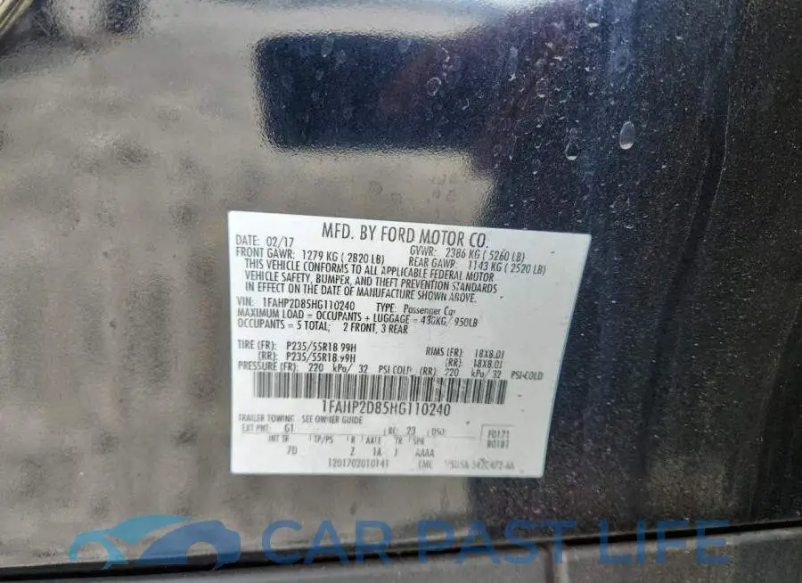 1FAHP2D85HG110240# 12