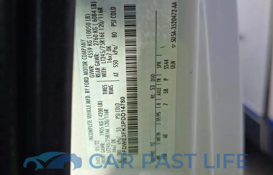 1FDWE3FK3PDD14780# 10