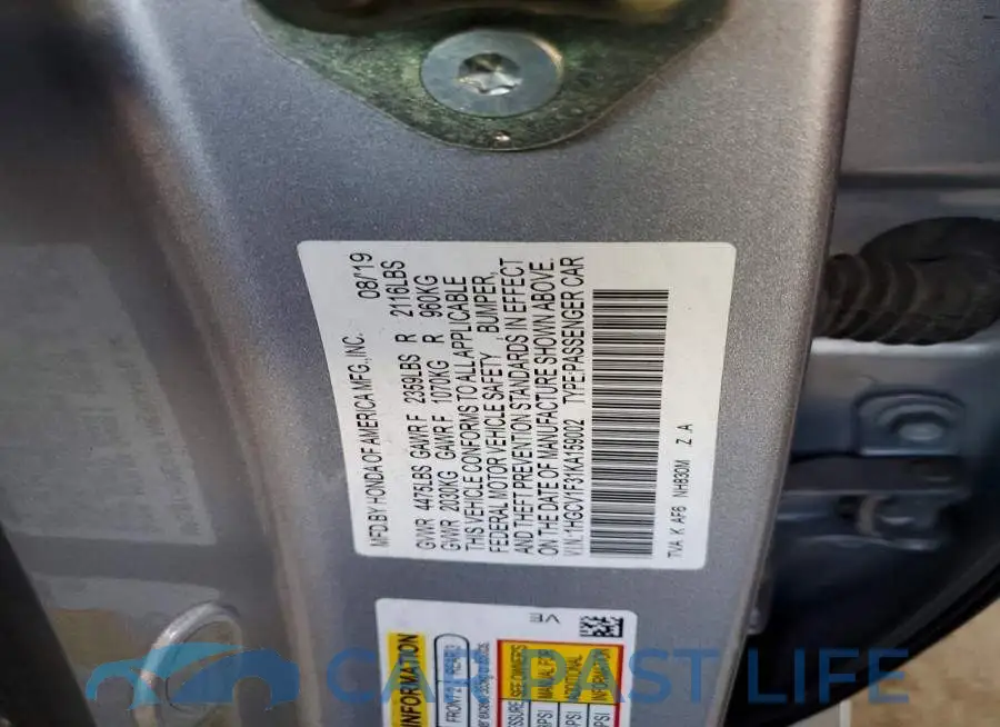 1HGCV1F31KA159002# 12