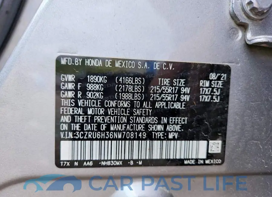 3CZRU6H36NM708149# 14