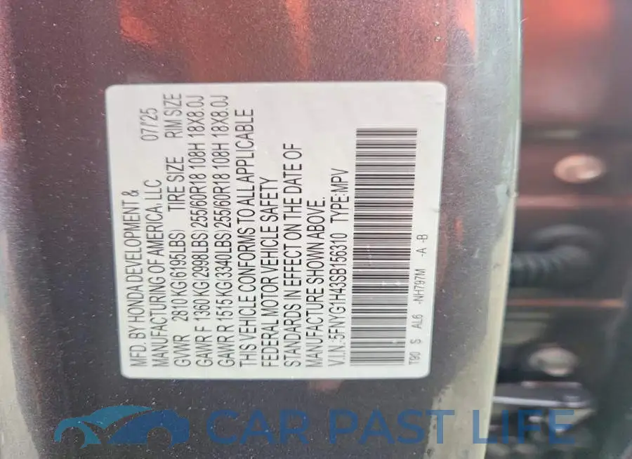 5FNYG1H43SB156310# 13