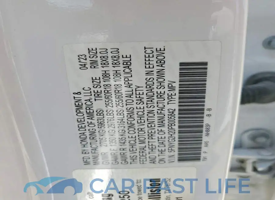 5FNYG2H20PB005842# 13