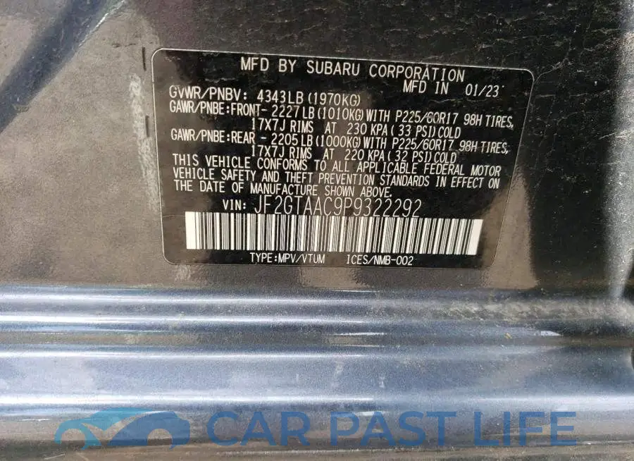 JF2GTAAC9P9322292# 12