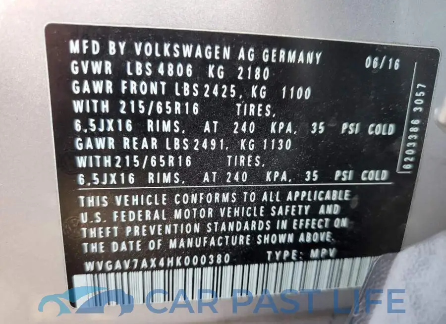 WVGAV7AX4HK000380# 13