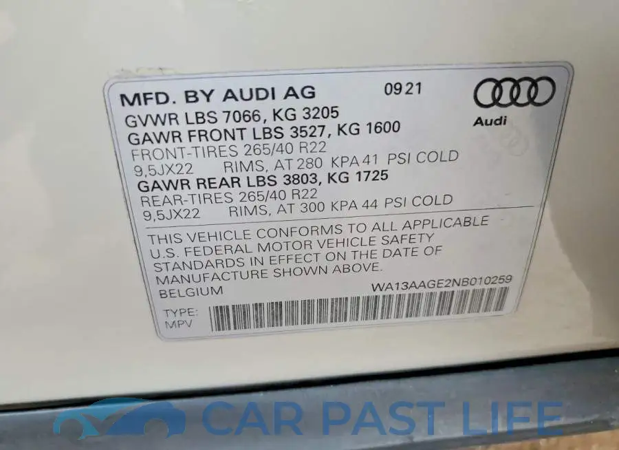 WA13AAGE2NB010259# 12