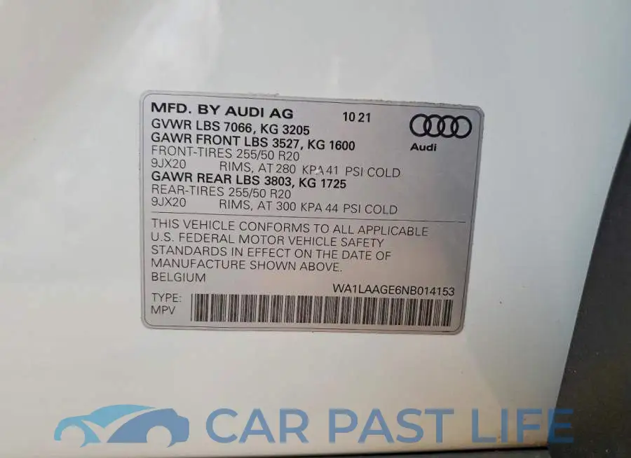 WA1LAAGE6NB014153# 12