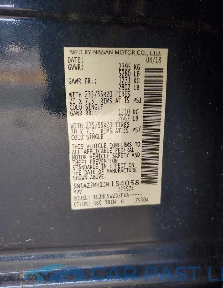 5N1AZ2MH1JN154058# 12