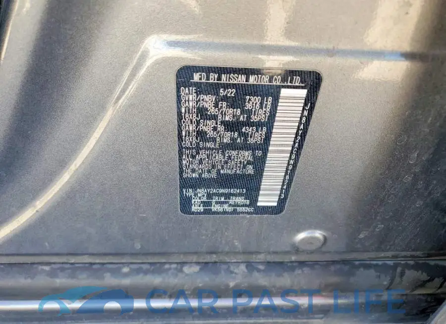 JN8AY2AC9N9162413# 12