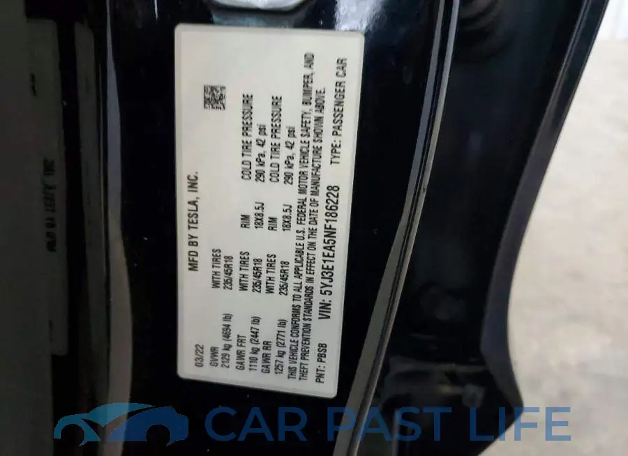 5YJ3E1EA5NF186228# 12