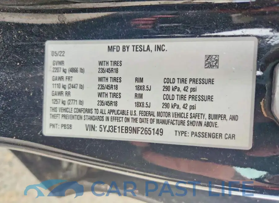 5YJ3E1EB9NF265149# 13