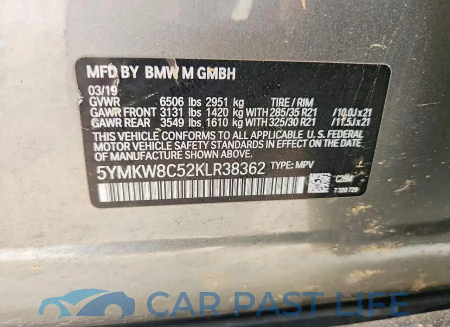 5YMKW8C52KLR38362# 12