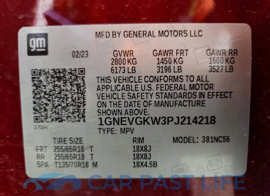 1GNEVGKW3PJ214218# 13