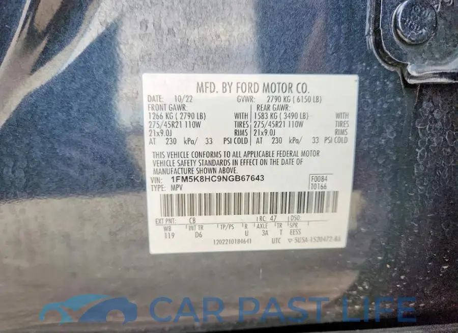 1FM5K8HC9NGB67643# 13