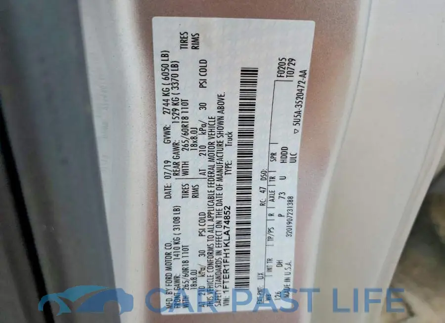 1FTER1FH1KLA74852# 12