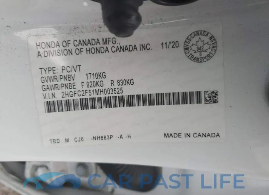 2HGFC2F51MH003525# 12