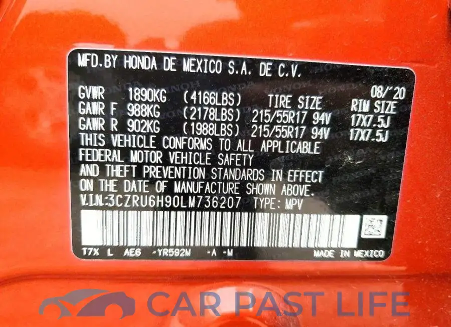 3CZRU6H90LM736207# 12