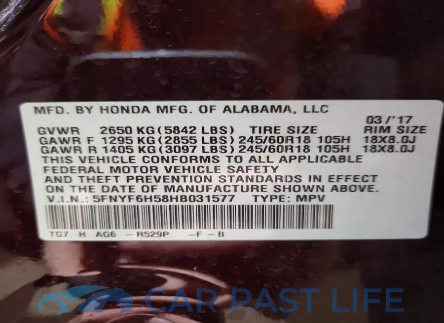 5FNYF6H58HB031577# 14
