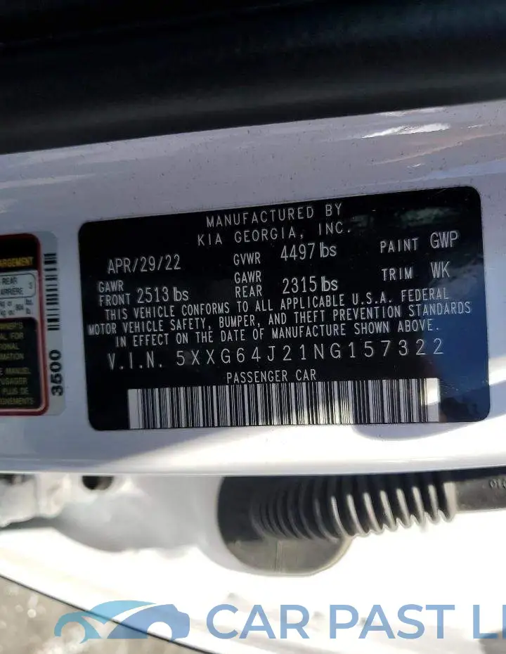5XXG64J21NG157322# 12