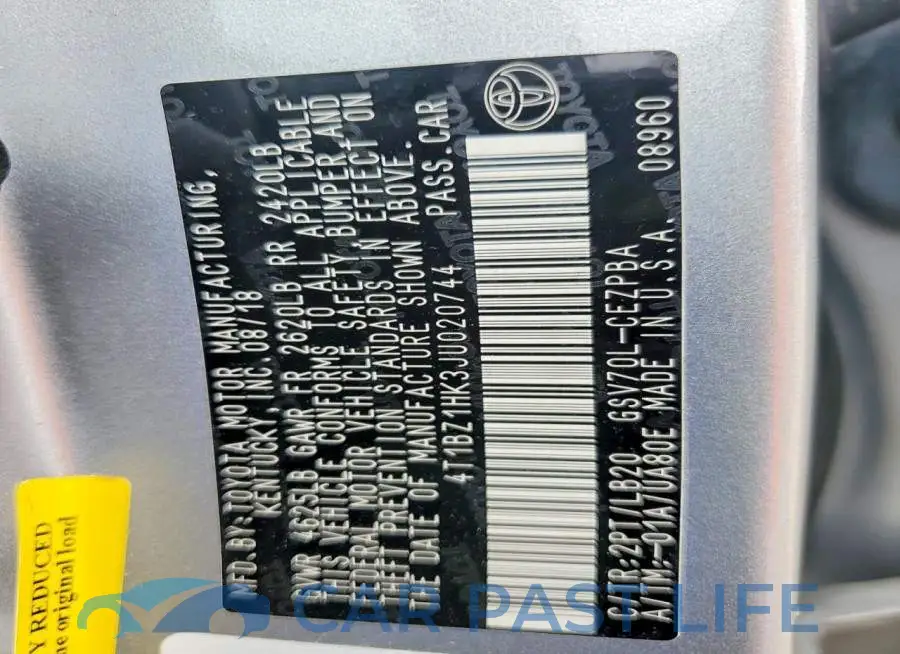 4T1BZ1HK3JU020744# 12